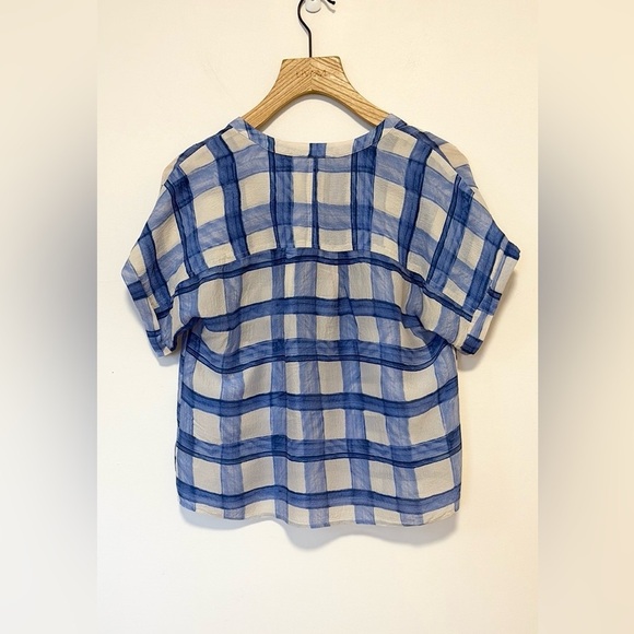 Maeve Anthropologie silk Blue White Plaid Tierra Buttondown , sz : XS - Picture 9 of 11